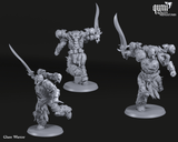 Drei verschiedene Ansichten der Chaos Krieger Miniatur mit Fokus auf Schwert und Rüstung