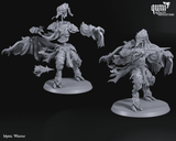 Unassembled components of the 3D-printed sci-fi mystic warrior next to the finished model