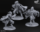 Three views of the mystic warrior sci-fi miniature showing different poses
