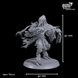 Mystic warrior sci-fi miniature shown with 40mm scale reference markers