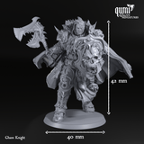 Chaos Ritter Miniatur mit visuellen Skalen-Anzeigen für Höhe und Base-Durchmesser.