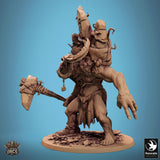 Side profile view of the troll axe fighter showing the detailed stone pack on its back.