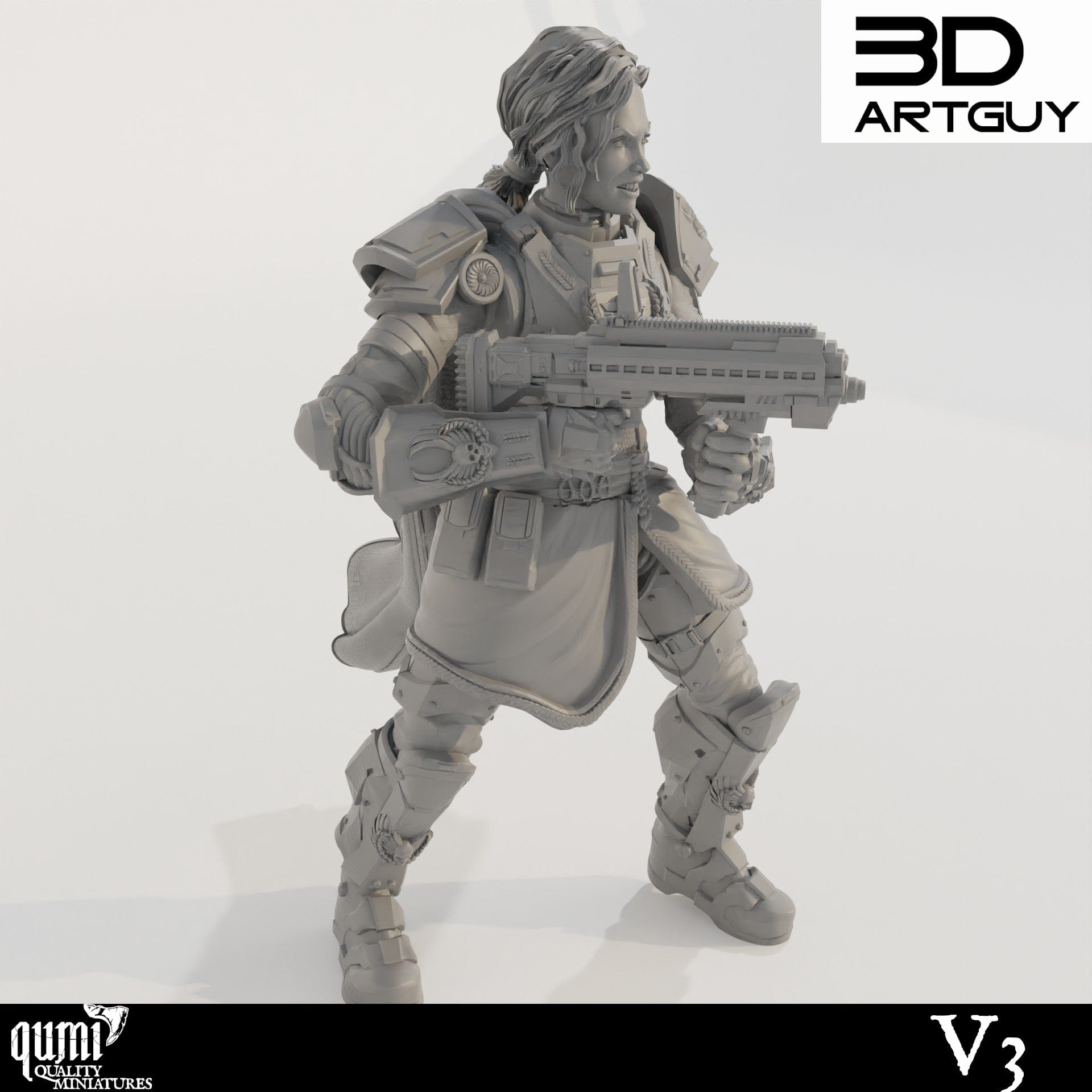 Tabletop RPG Miniature Super Earth Hero Shooting - Qumi - 3D ArtGuy Quality Miniatures - Qumi Wargaming Mini Model Figure