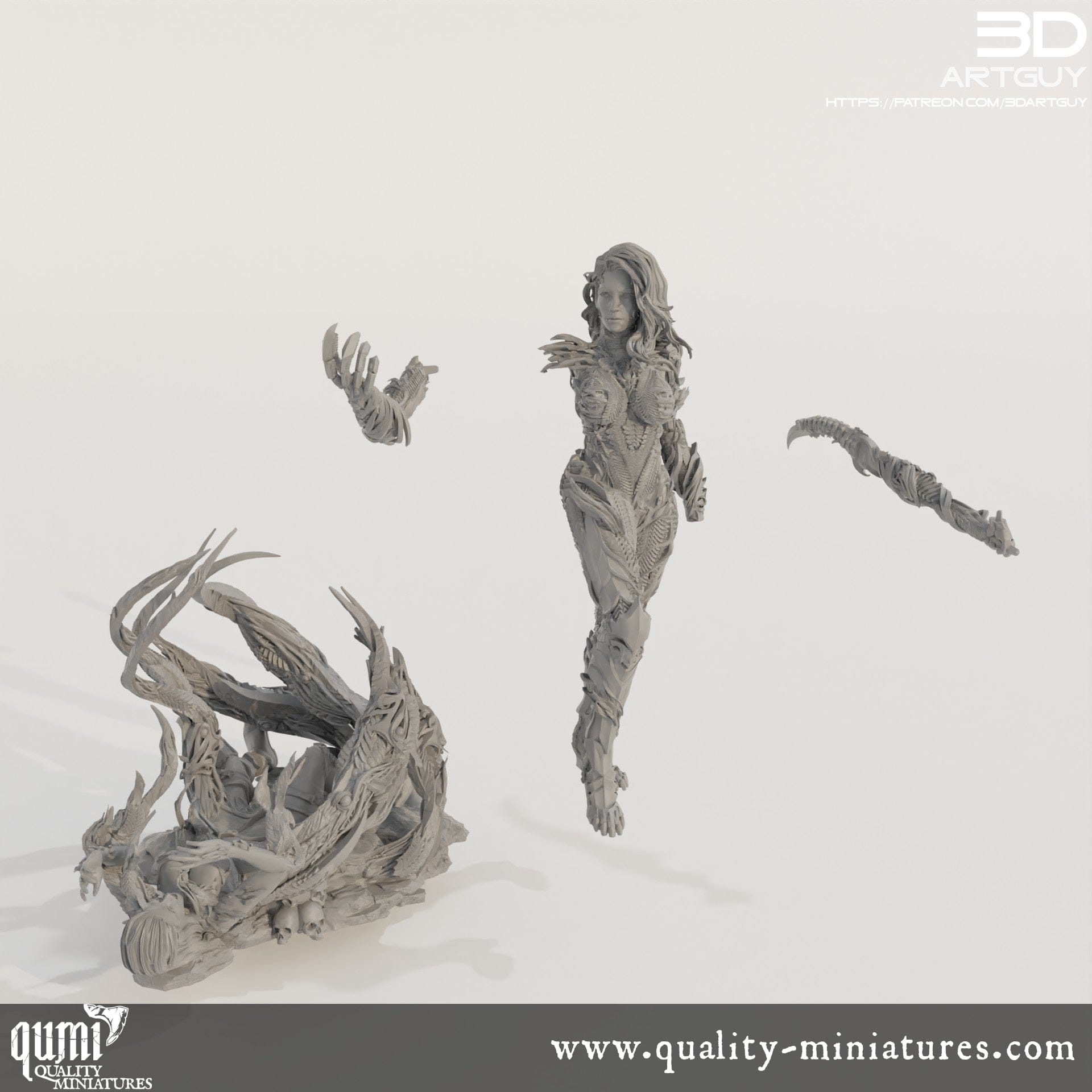Tabletop RPG Miniature Supernatural Warrior Diorama - Qumi Quality Miniatures - Qumi Wargaming Mini Model Figure