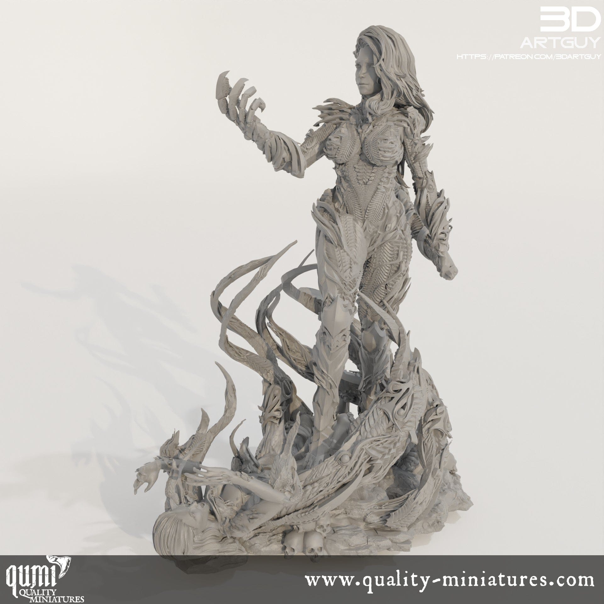 Tabletop RPG Miniature Supernatural Warrior Diorama - Qumi Quality Miniatures - Qumi Wargaming Mini Model Figure