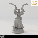 Rear view of the fantasy druid miniature showing intricate leather pouches and detailed sculpted clothing