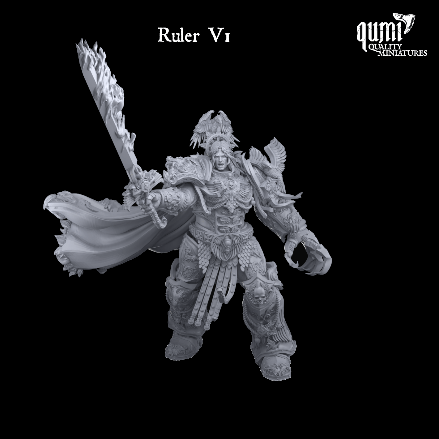 Human Commander Tabletop Miniature - "Ruler" by Qumi, 3D printed resin tabletop miniature for RPGs, wargaming and painting