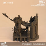 Rear side view of the 3D printed space warrior on the gothic terrain platform.