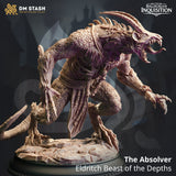 Seitenansicht der Monster-Miniatur Der Absolver mit detaillierter Hautschuppung und Hörnern.