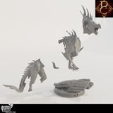 Beast of Vaudange miniature shown in separate, unpainted resin components for assembly.