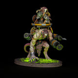 Bemalte Rattenmonster-Miniatur mit Kanonenbediener, Ansicht von schräg hinten.
