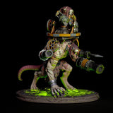 Bemalte Rattenmonster-Miniatur mit Schütze auf einem leuchtend grünen Base.