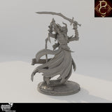 Rear view of the detailed undead sword fighter miniature showing flowing robes and dual blades