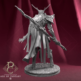 Back view of the grey resin Verdant Sentinel druid miniature showing flowing cloak and root-like armor details