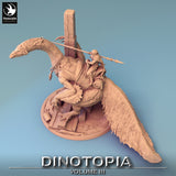 Angled aerial view of the 3D-printed dinosaur miniature featuring intricate fur and feather details.