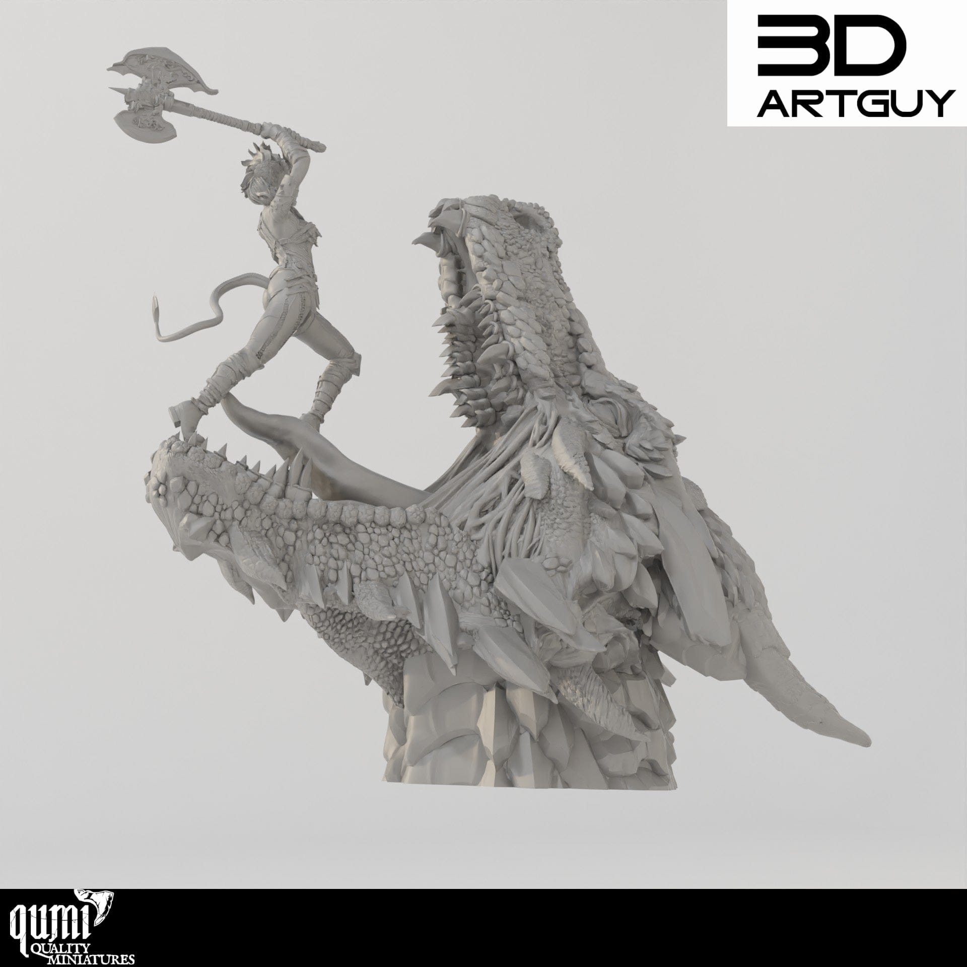 Tabletop RPG Miniature Tiefling Barbarian - Qumi Quality Miniatures - Qumi Wargaming Mini Model Figure