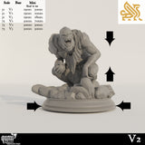 V2 variant Trogg cannibal holding a skull, crouched on stone base, render.