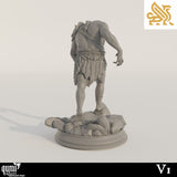 Rear view of the Trogg Cannibal monster miniature revealing armor and muscle details