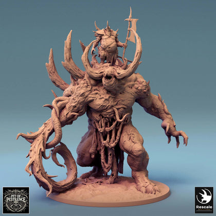 Front view of the Ulcerated Colossus monster mounted fighter 3D-printed in gray resin.