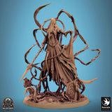 Full view of a spectral banshee spear fighter miniature standing in a graveyard setting with thorny vines.