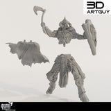 Unassembled warrior miniature parts including the torso, lower body, and cape on a white background.