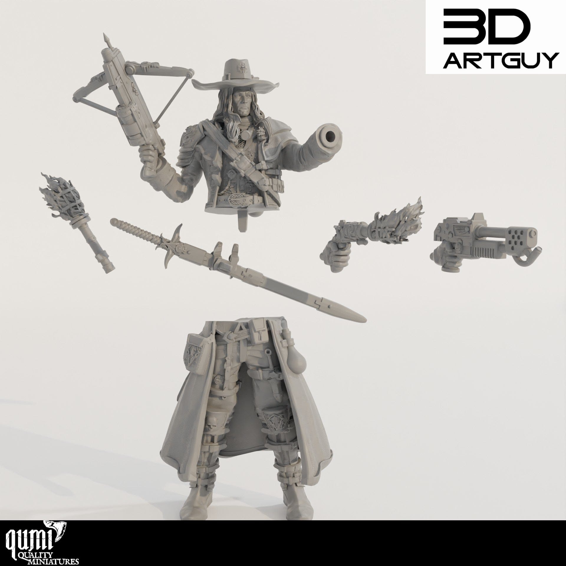 Tabletop RPG Miniature Witch Hunter - Qumi - 3D ArtGuy Quality Miniatures - Qumi Wargaming Mini Model Figure