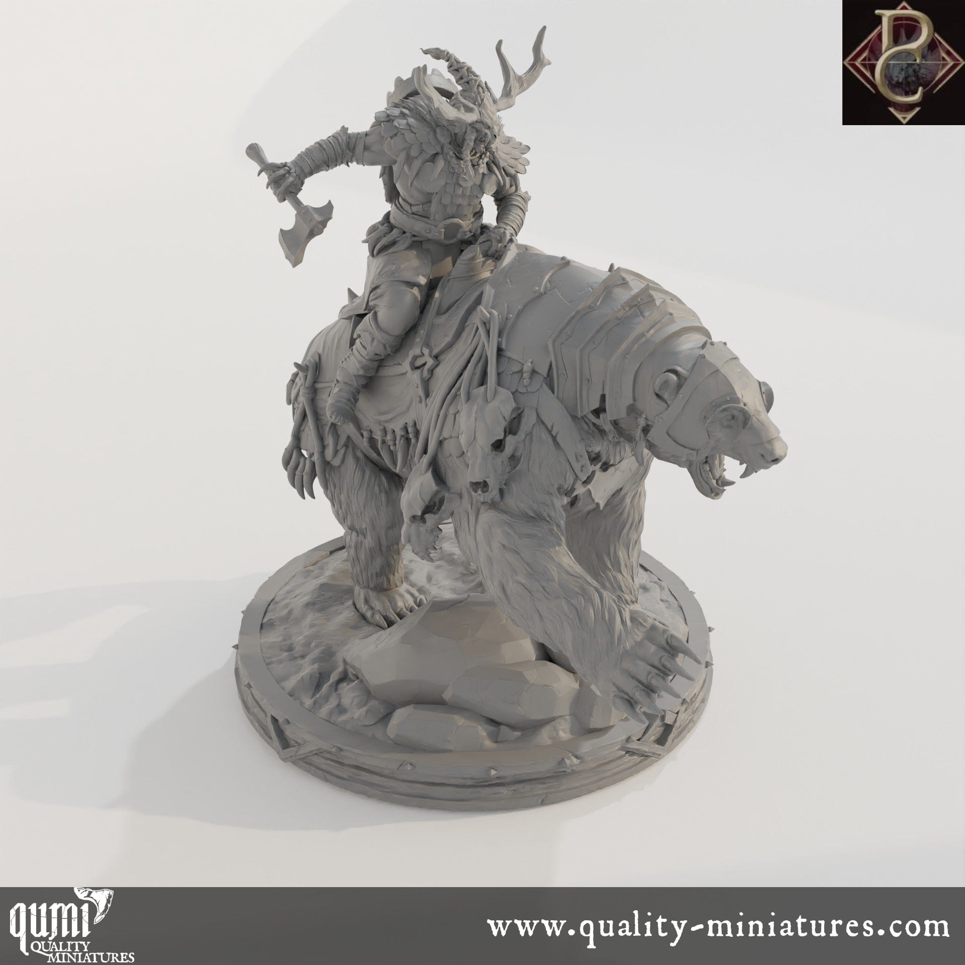 Tabletop RPG Miniature Worfar and The Bear - 32mm to XL Size - Qumi - Parasite Collectibles Quality Miniatures - Qumi Wargaming Mini Model Figure