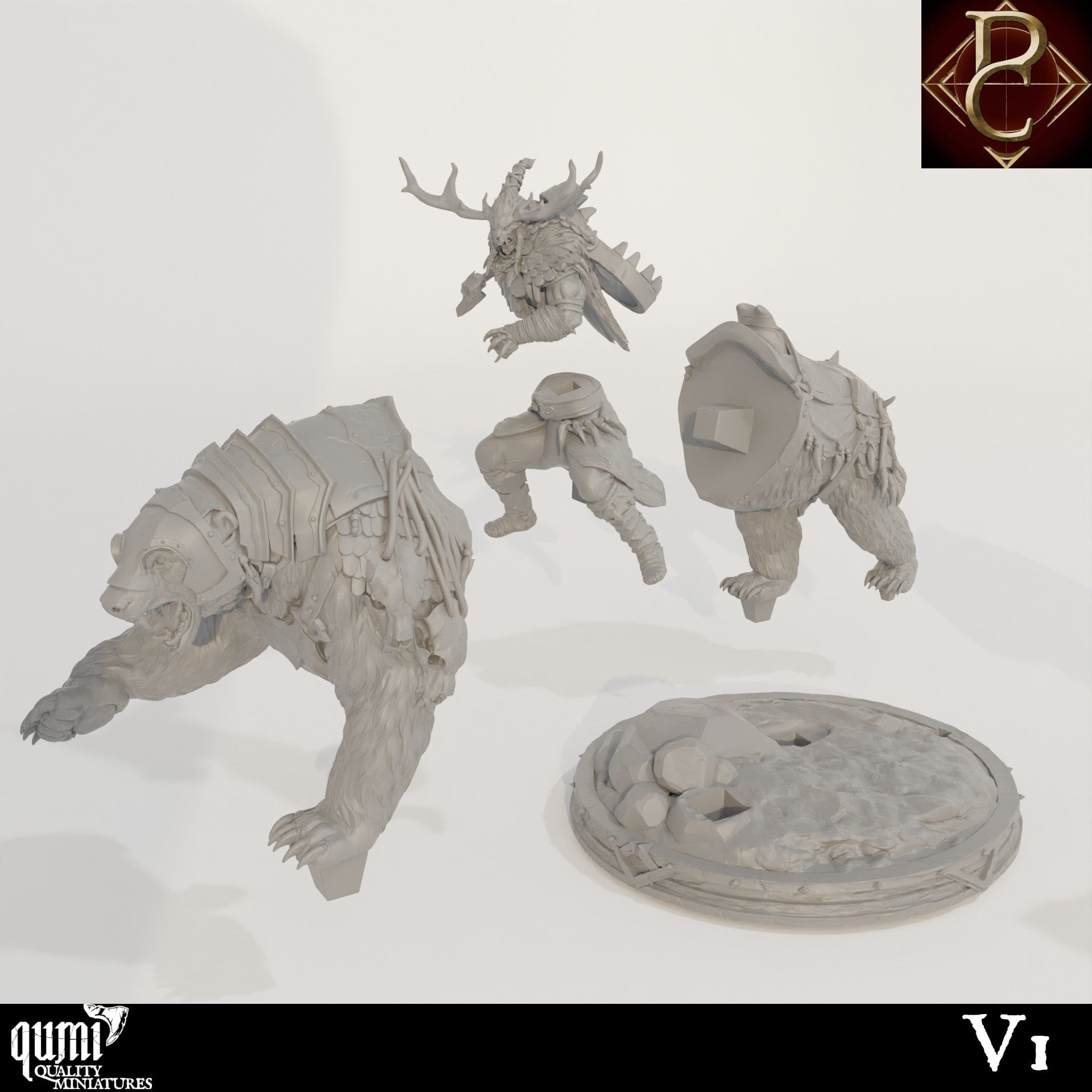 Tabletop RPG Miniature Worfar and The Bear - 32mm to XL Size - Qumi - Parasite Collectibles Quality Miniatures - Qumi Wargaming Mini Model Figure