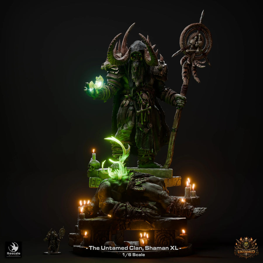 Orc Shaman Tabletop Miniature - Untamed Shaman XL by Qumi, 3D printed resin tabletop miniature for RPGs, wargaming and painting