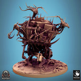 Front view of the detailed phantom coach miniature with ghosts on a custom base