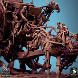 Macro shot of the lead undead horse and harness detail on the 3D-printed carriage