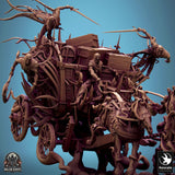 Close-up detail of the skeletal driver and floating wraiths on the fantasy wagon