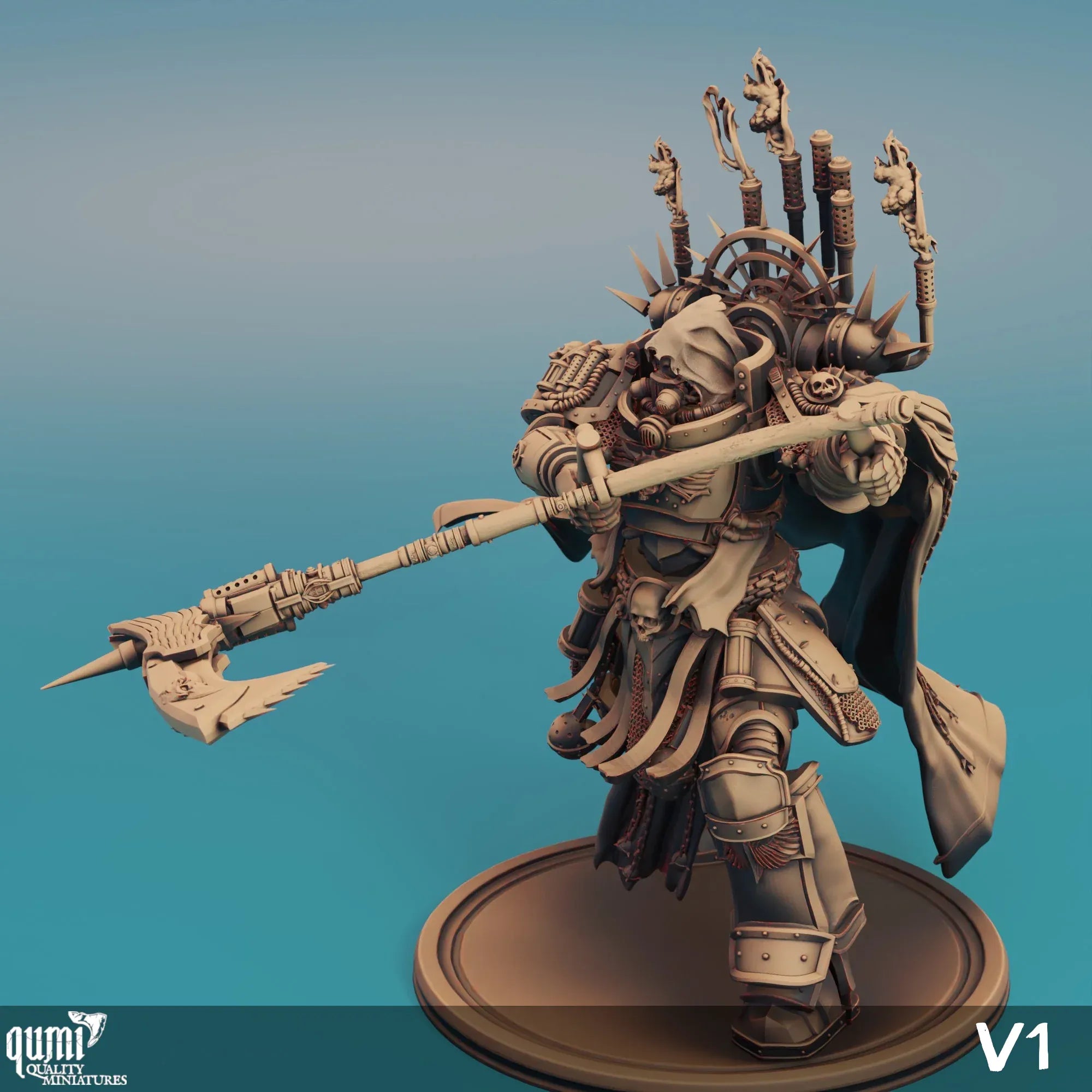 Scifi tabletop miniature figurine of a Reaper AU by Qumi from Quality Miniatures, designed for wargaming and RPG scenarios.