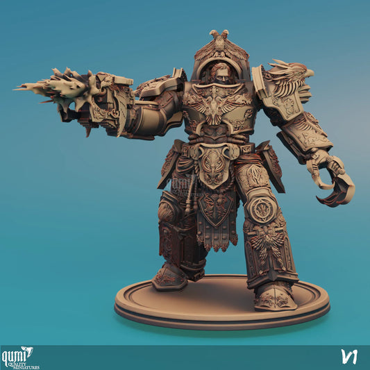Golden Company Warrior tabletop sci-fi miniature by Qumi, detailed 3D art figure for wargaming and RPG scenarios.