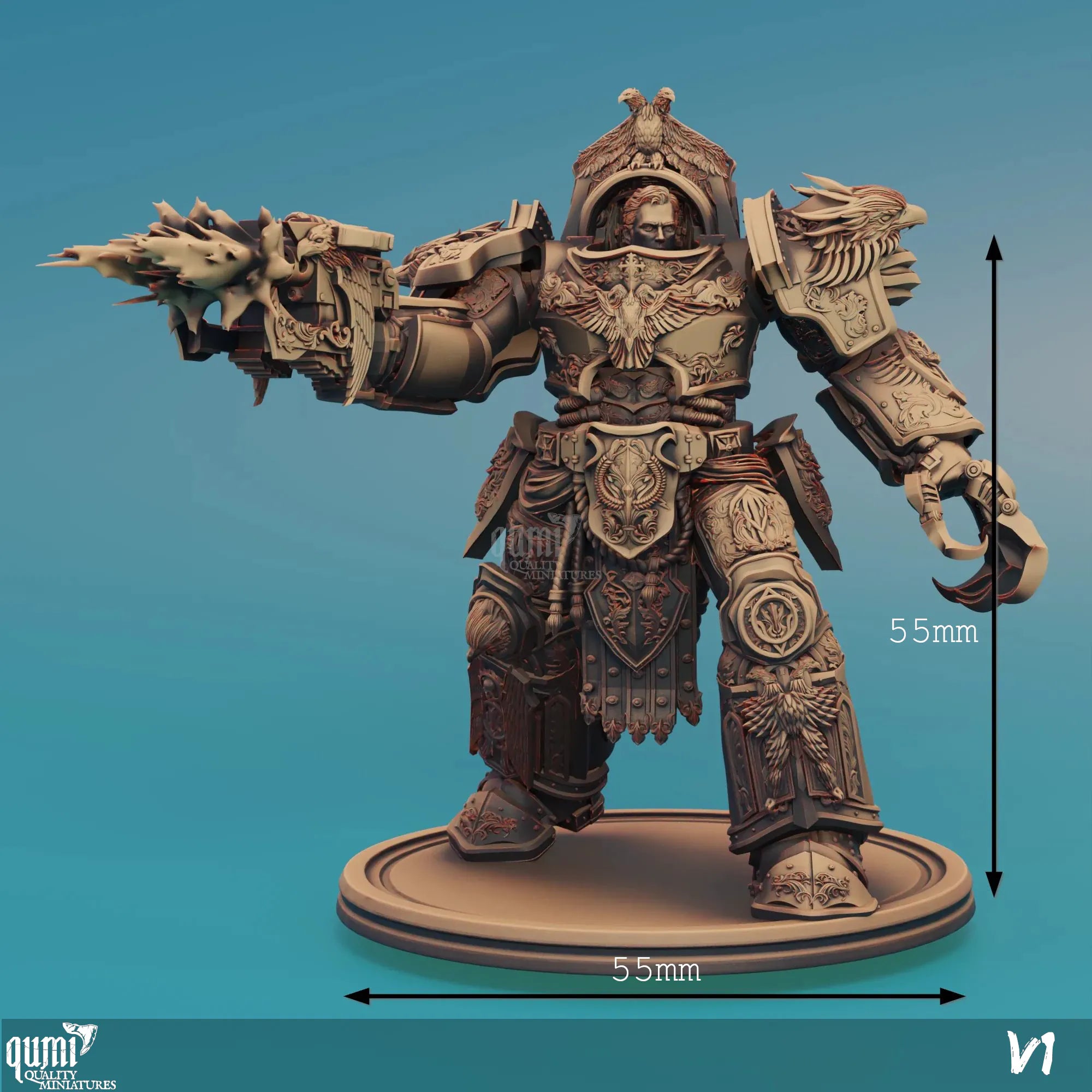 Golden Company Warrior tabletop sci-fi miniature by Qumi, detailed 3D art figure for wargaming and RPG scenarios.