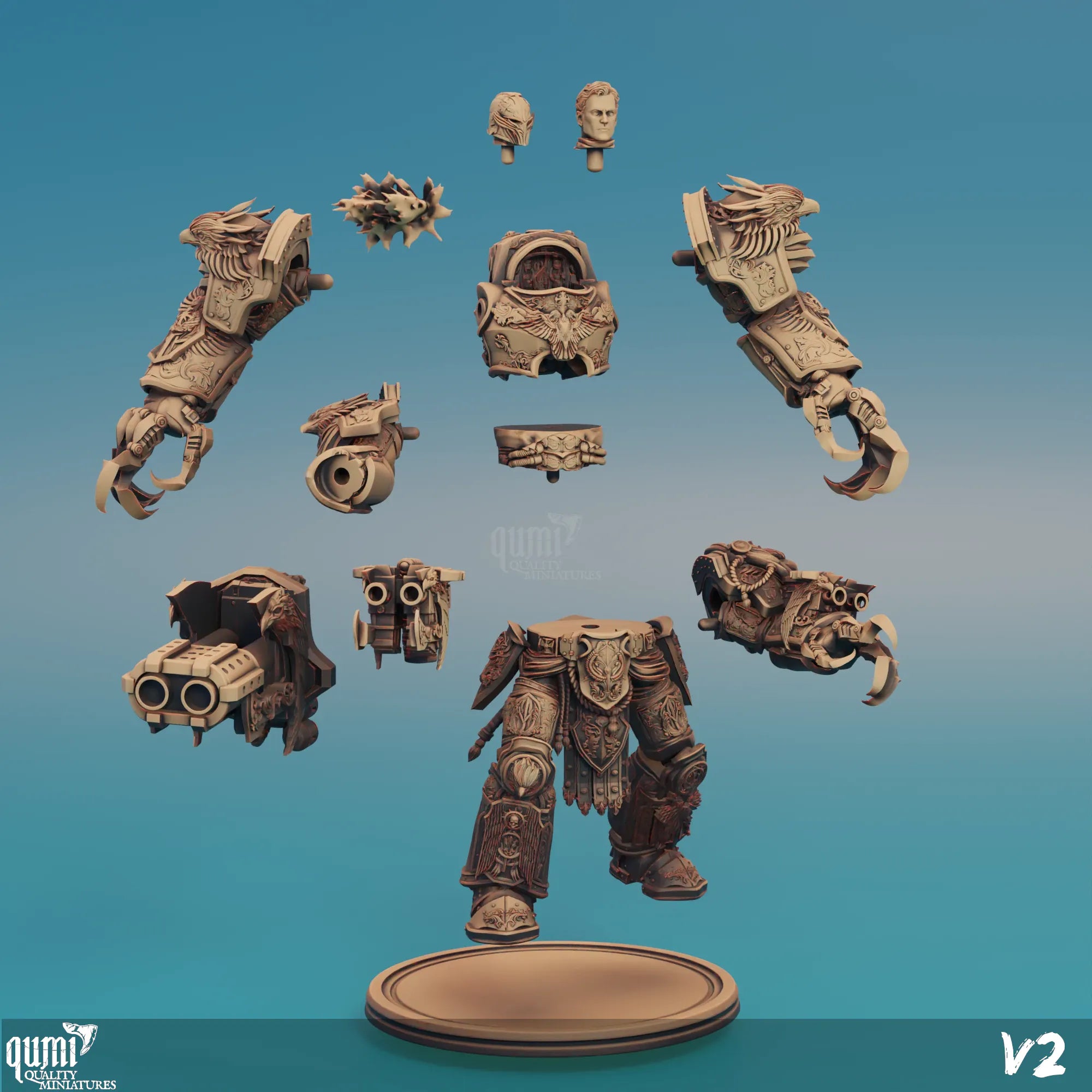 Golden Company Warrior tabletop sci-fi miniature by Qumi for wargaming and RPG, detailed 3D art, from Quality Miniatures.