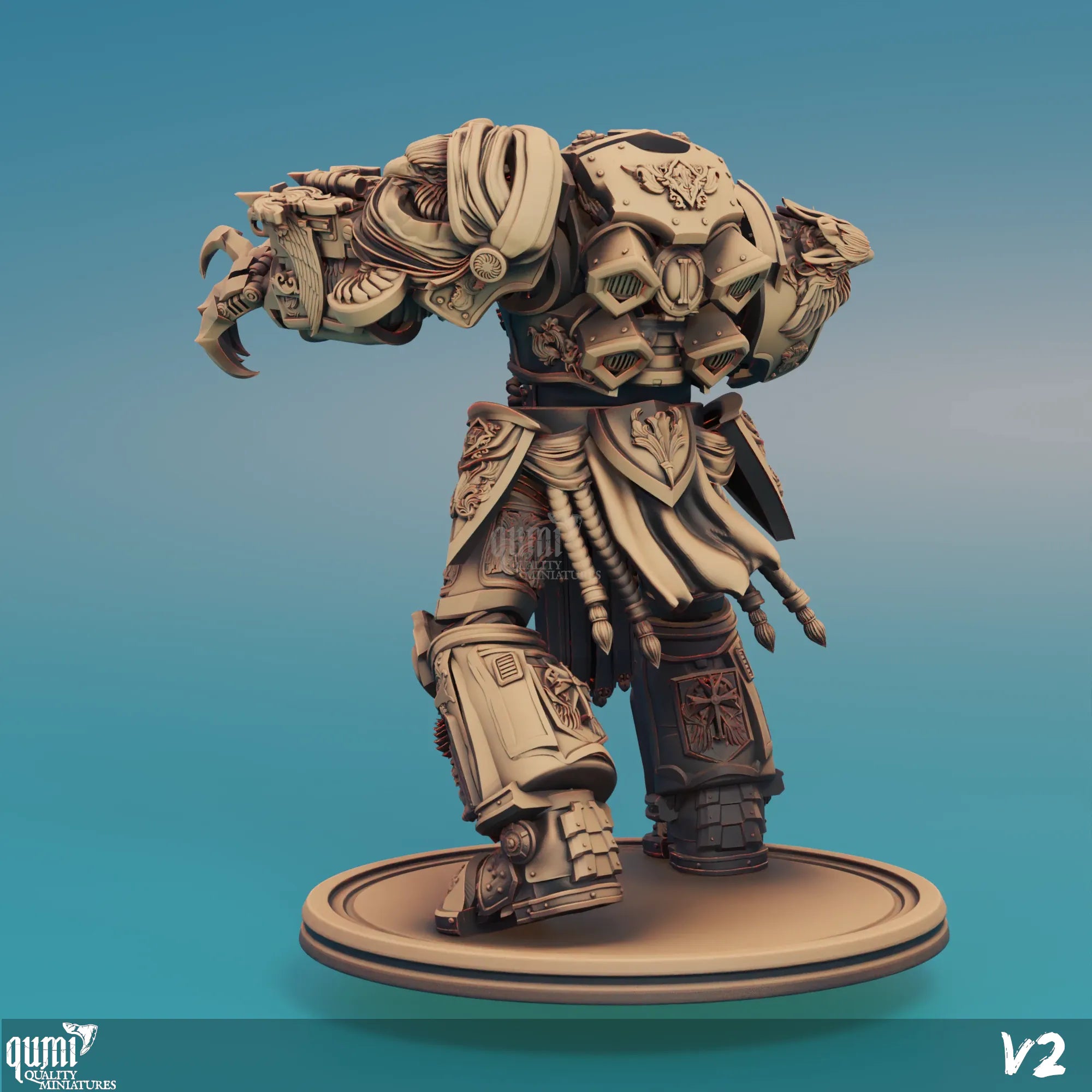 Golden Company Warrior tabletop sci-fi miniature by Qumi, detailed 3D art figure for wargaming and RPG scenarios.