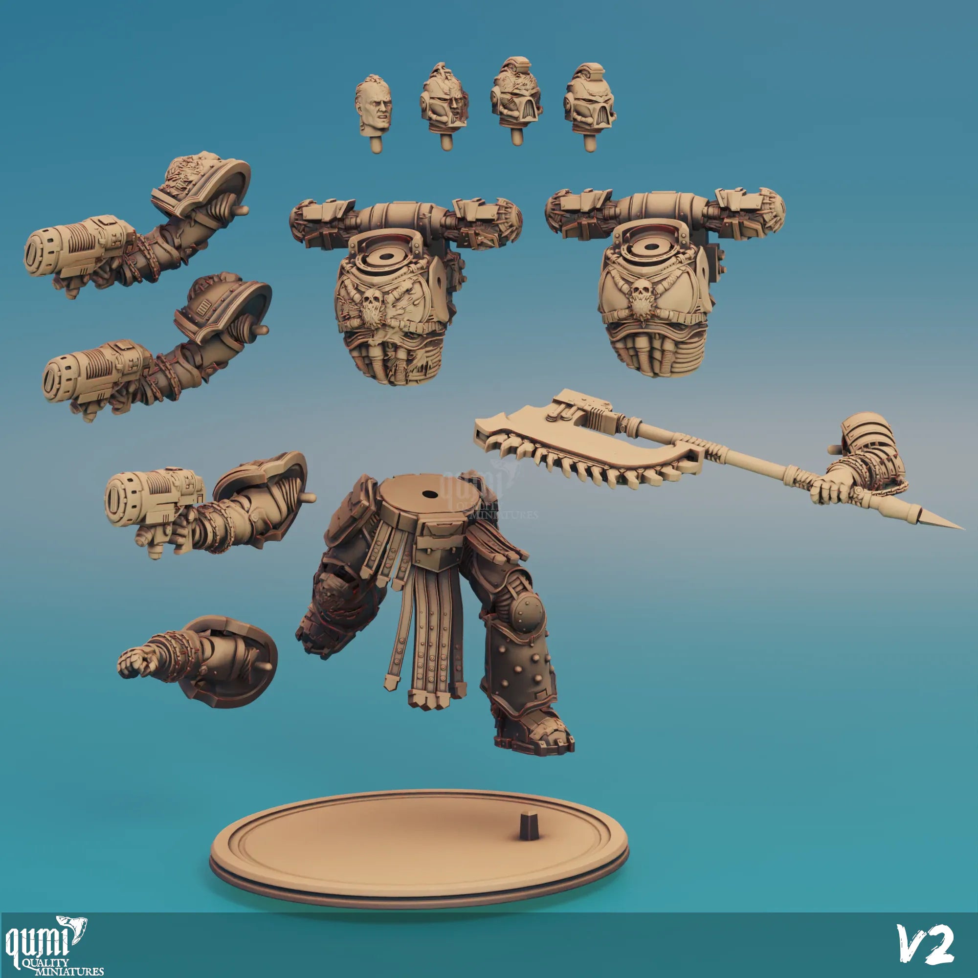 Scifi warrior miniature by Qumi, tabletop RPG figure featuring a detailed sci-fi soldier in armor for wargaming and tabletop gaming.