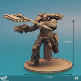 Sci-Fi-Krieger-Miniatur mit 55mm Maßen für Höhe und Basiskantenlänge