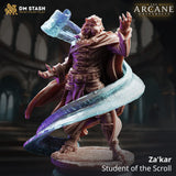 Za'kar the Sorcerer miniature from The Arcane University collection featuring magical energy effects and detailed robes.