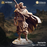 Sactarin Sun Elf Tracker archer miniature in 32mm scale showing detailed bow and cloak clothing textures