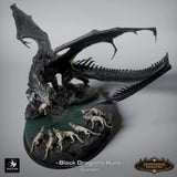Draufsicht auf das Drachenjagd-Diorama mit Anordnung von Drache und Wolfsrudel