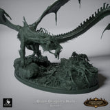 Seitenansicht des unbemalten 3D-gedruckten Resin-Dioramas von der Drachenjagd