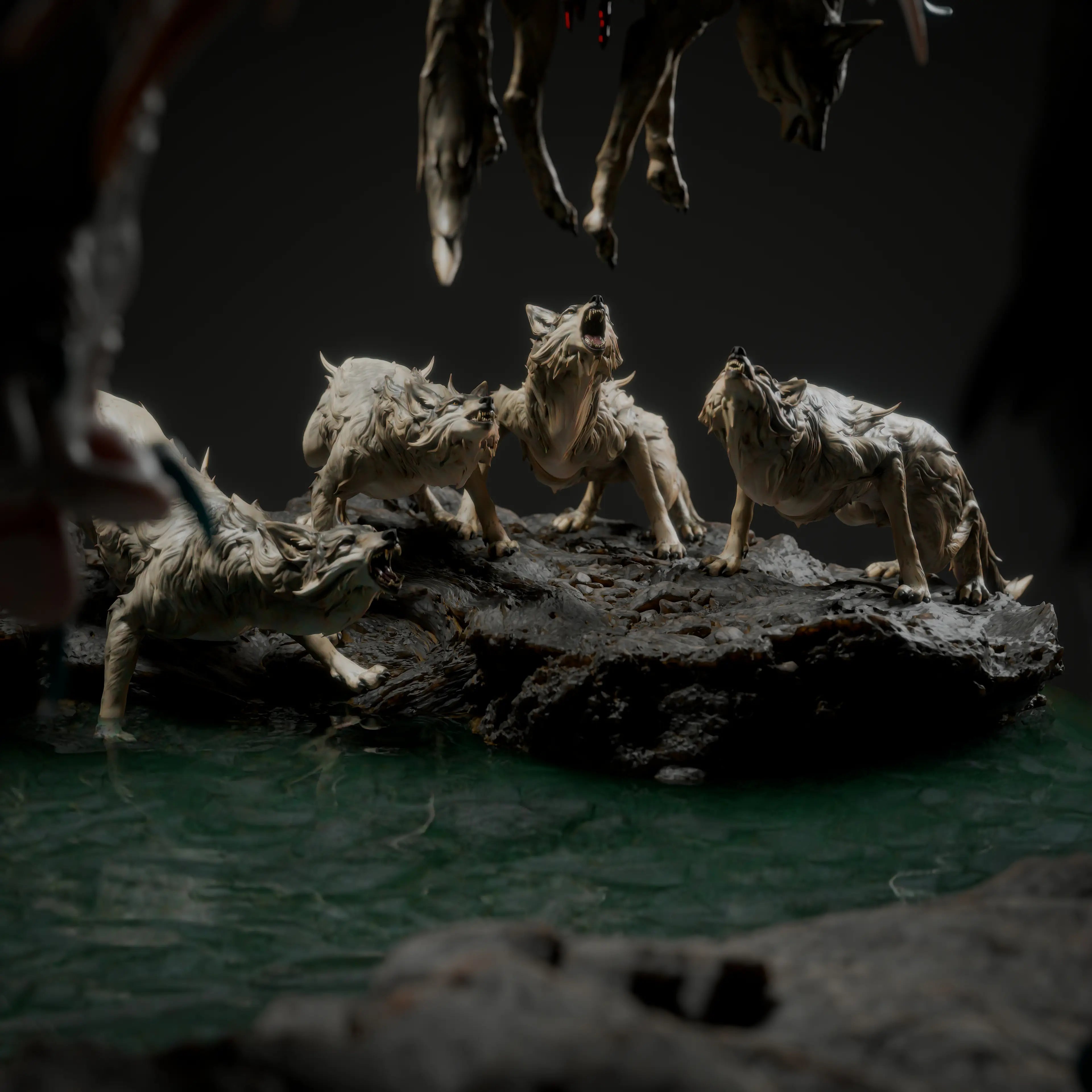 Rescaled miniature diorama of The Black Dragon's Hunt by Quality Miniatures, featuring detailed dragon and hunter figures for tabletop gaming.