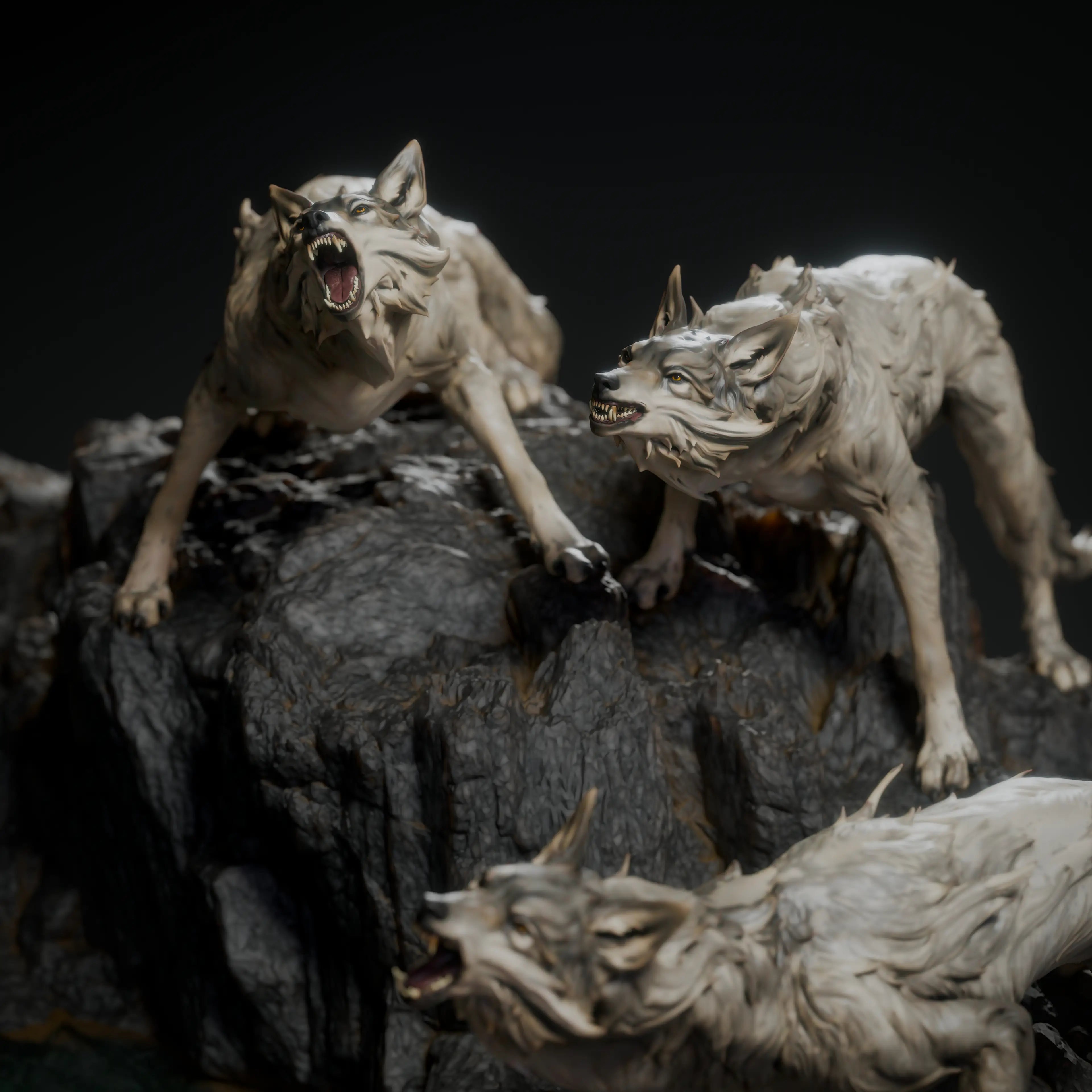 Detailed image of The Black Dragon's Hunt diorama miniature by Quality Miniatures, featuring a fierce dragon figure for tabletop gaming.