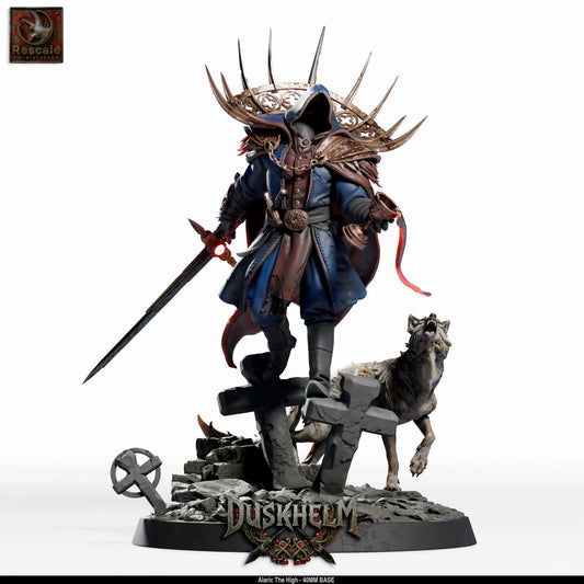 Alaric der Hohe Fantasy Monster Miniatur auf 40mm Base mit Wolfsbegleiter