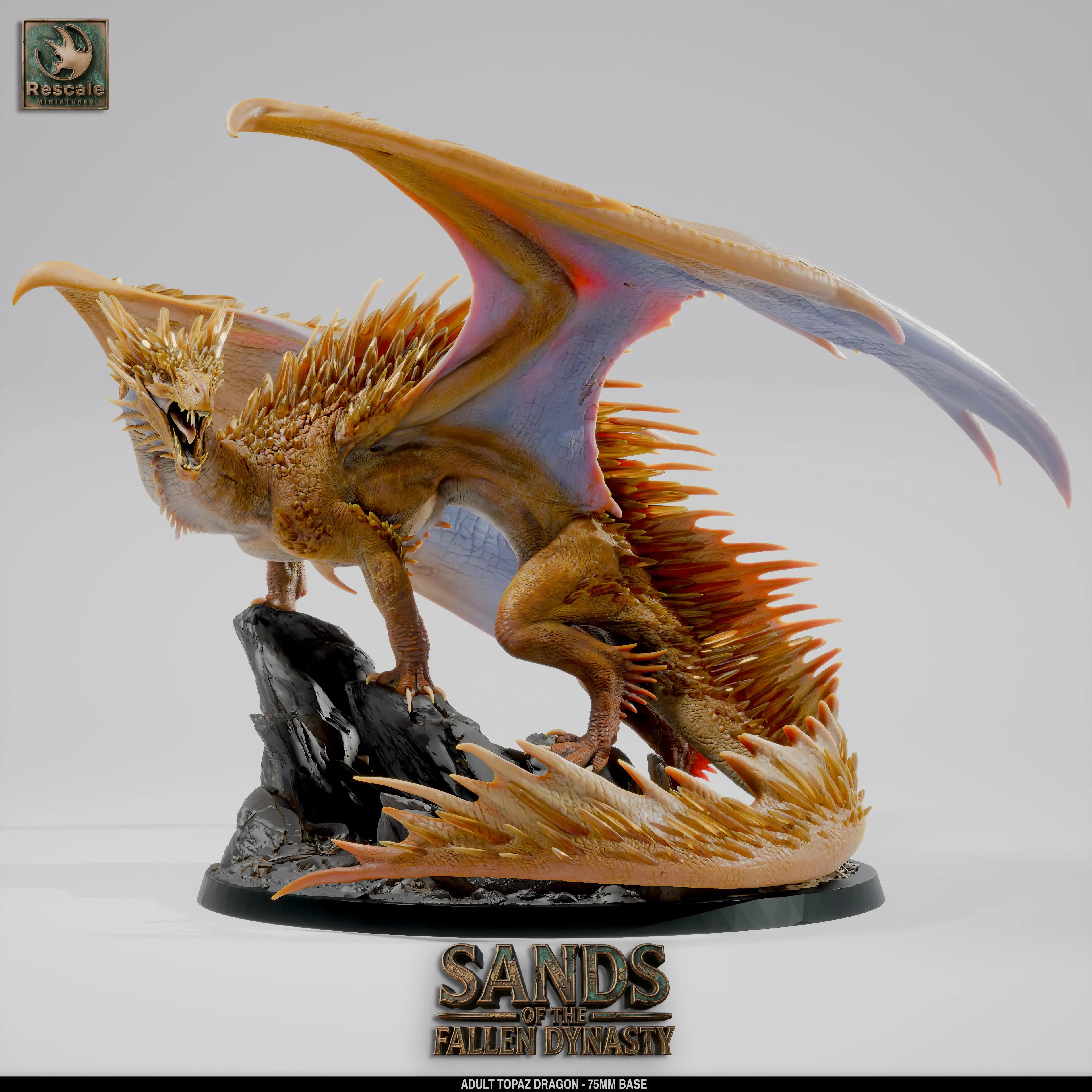 Topaz adult dragon miniature from Qumi's Rescale Miniatures collection, detailed tabletop figure for wargaming and RPGs.