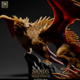 Dramatic close-up of the Topaz Dragon head and spiked wings against a dark background.