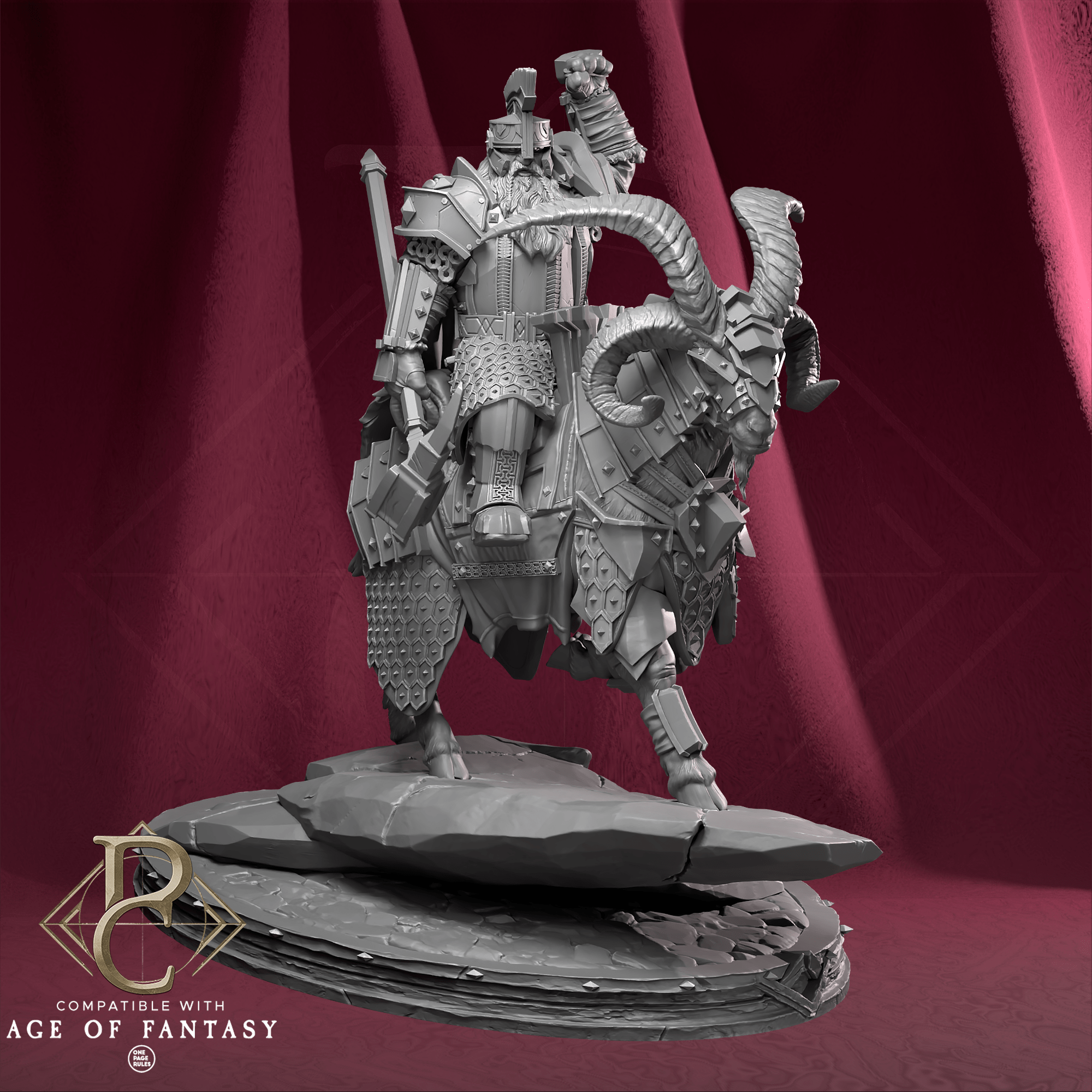 Tabletop RPG Miniature Stormkeeper Torbjorn on Goat 32mm 75mm Qumi Parasite Collectibles Torbjorn with Hammer Quality Miniatures - Qumi Wargaming Mini Model Figure