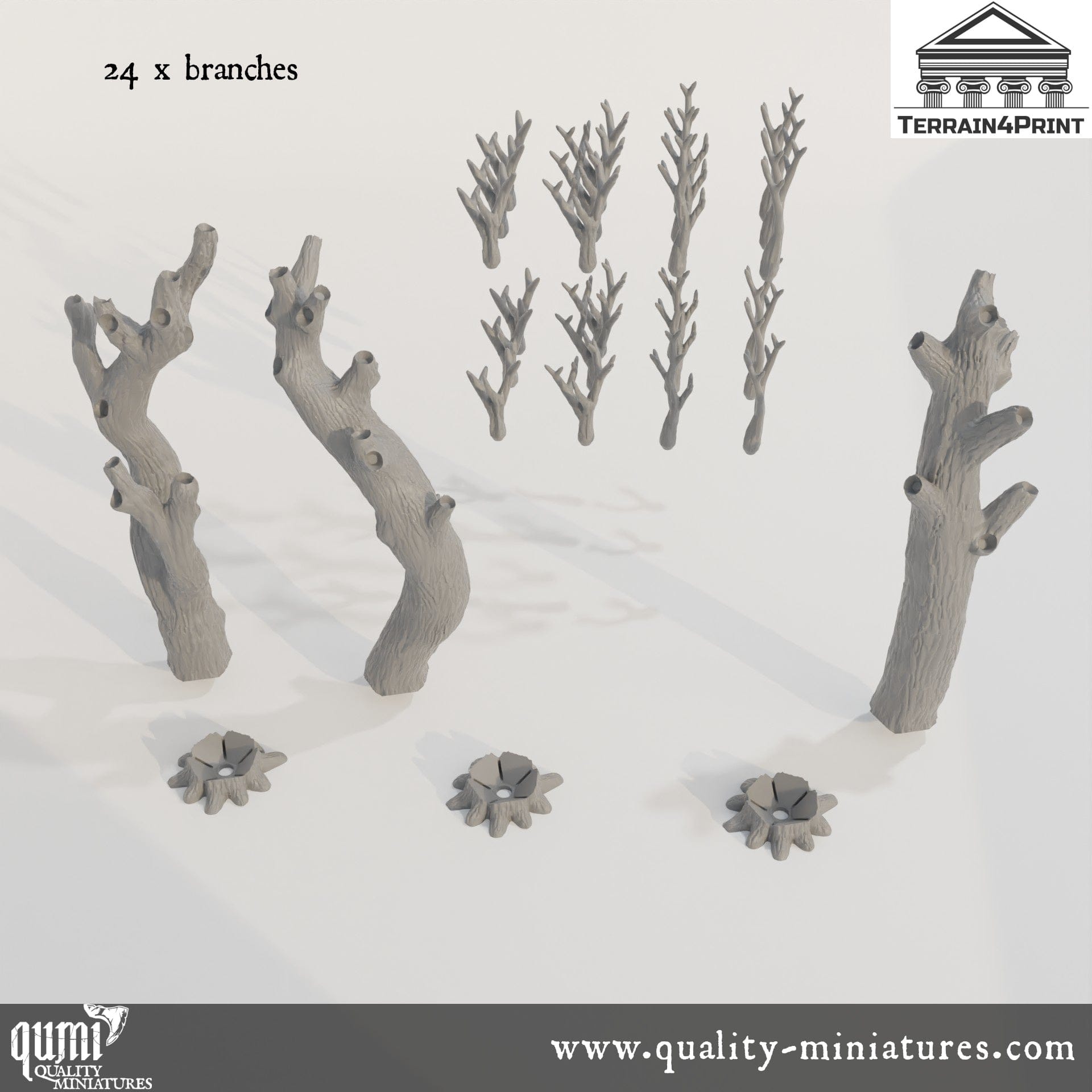 Tree Trunks Drilled - Deep Forest - Resin Print - Tabletop RPG Terrain - Terrain4Print - Qumi Quality Miniatures - Qumi Wargaming Mini Model Figure